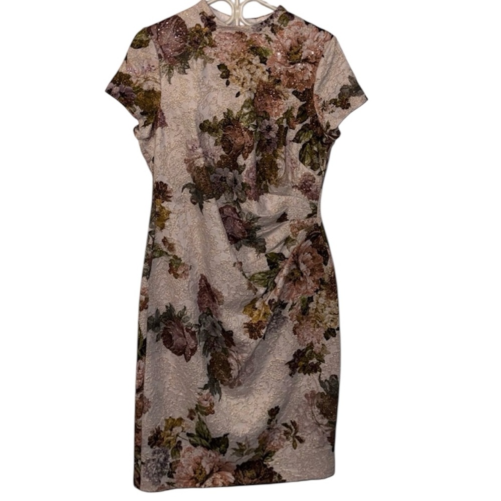 Adrianna Papell Brown and Cream Sheath Midi Dress with Slit
